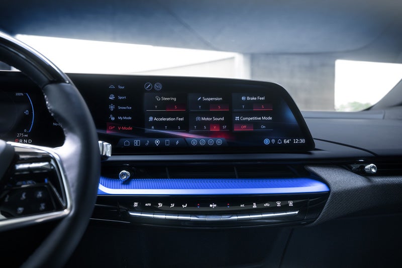 The 2026 OPTIQ-V Display Screen Displaying the V-Mode Settings | Cadillac of Santa Fe in Santa Fe NM