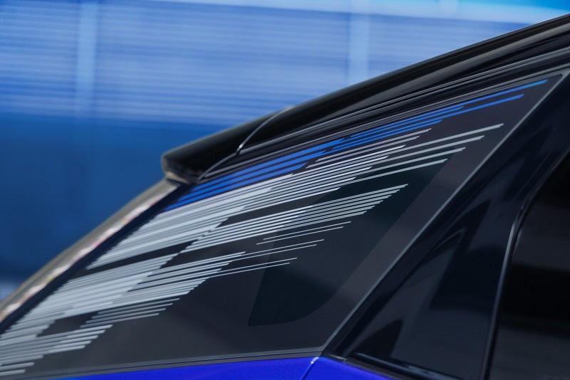 Close-up of the Modern Pattern on the 2026 OPTIQ-V Rear Quarter Glass | Cadillac of Santa Fe in Santa Fe NM